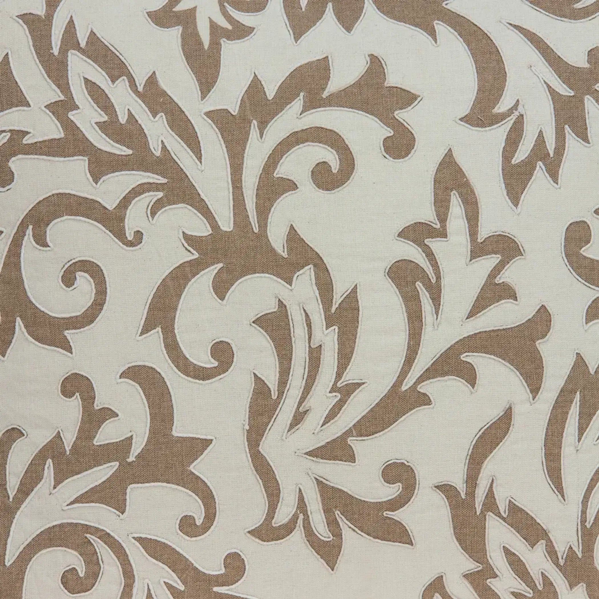 Tan and cream floral damask fabric, perfect for upholstery and drapery projects. Stylish, durable cotton blend material.