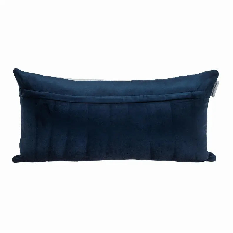 Navy blue plush rectangular velvet pillow with subtle ribbed texture, perfect for modern decor accents.