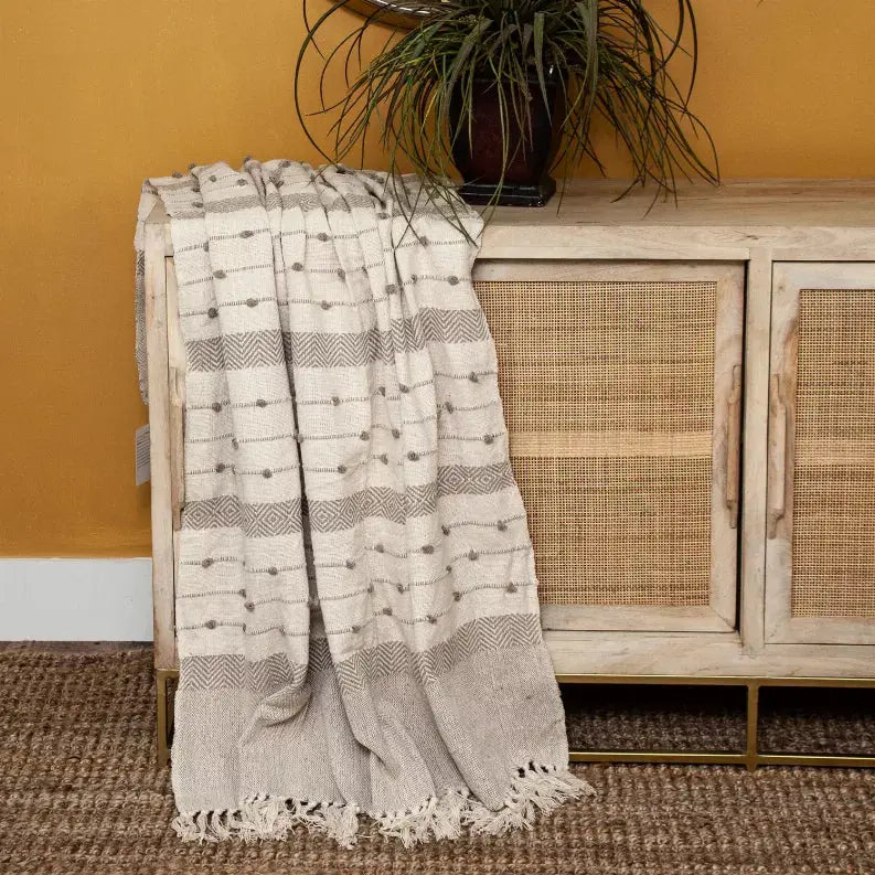 Parkland Collection Ishan Eclectic Beige 52" x 67" WOVEN HANDLOOM Throw Parkland Collection