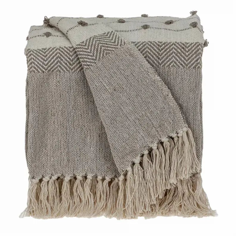 Parkland Collection Ishan Eclectic Beige 52" x 67" WOVEN HANDLOOM Throw Parkland Collection