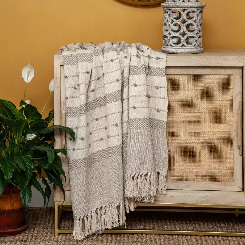 Parkland Collection Ishan Eclectic Beige 52" x 67" WOVEN HANDLOOM Throw Parkland Collection