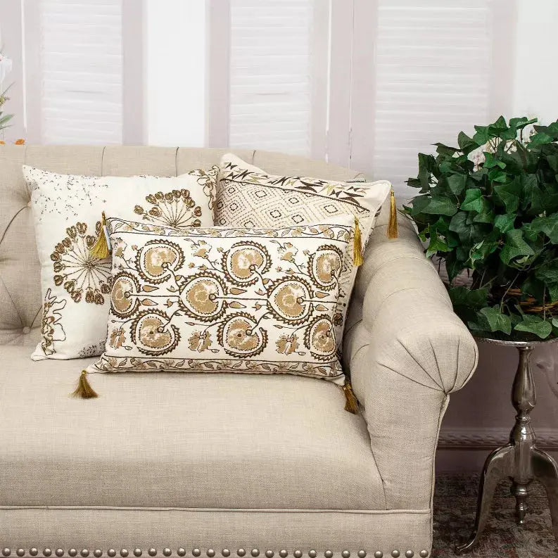 Parkland Collection Periwinkle Transitional Beige & Copper Throw Pillow Parkland Collection