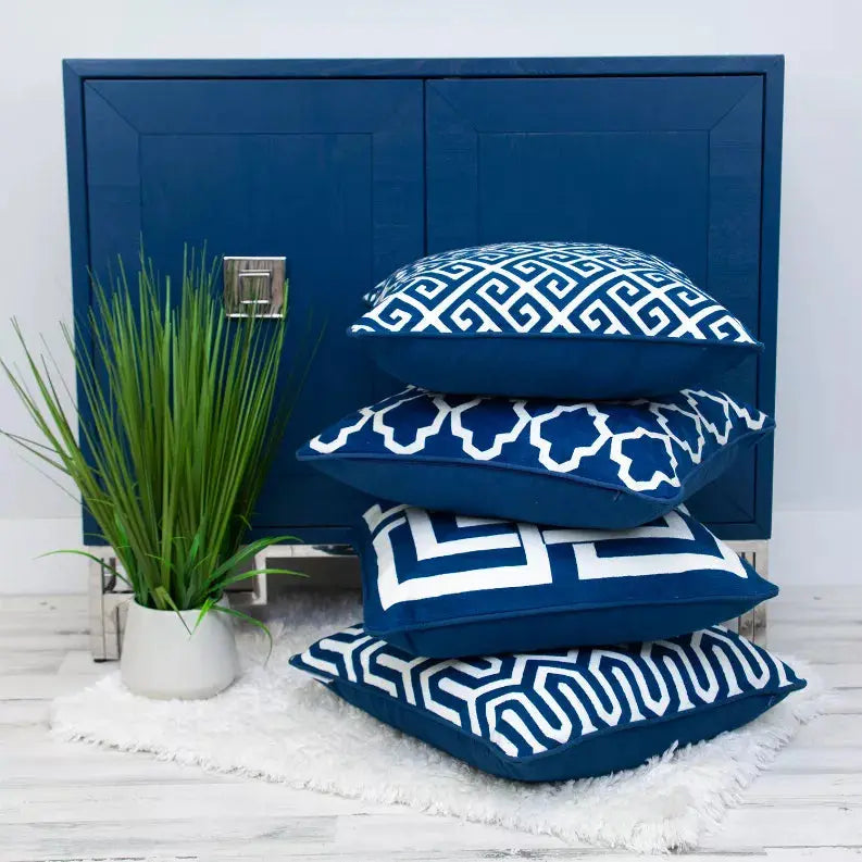 Parkland Collection Transitional Geometric Blue Square 20" x 20" Pillow Parkland Collection