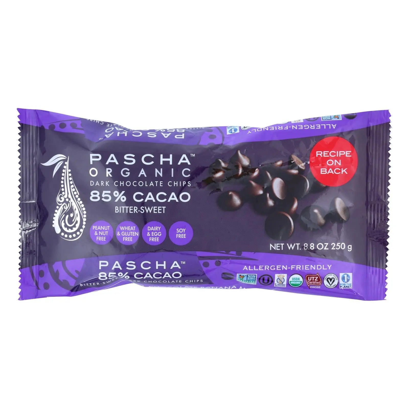 Pascha Organic Chocolate Chips -bitter-sweet Dark 85% - Case Of 6 - 8.8 Oz Pascha