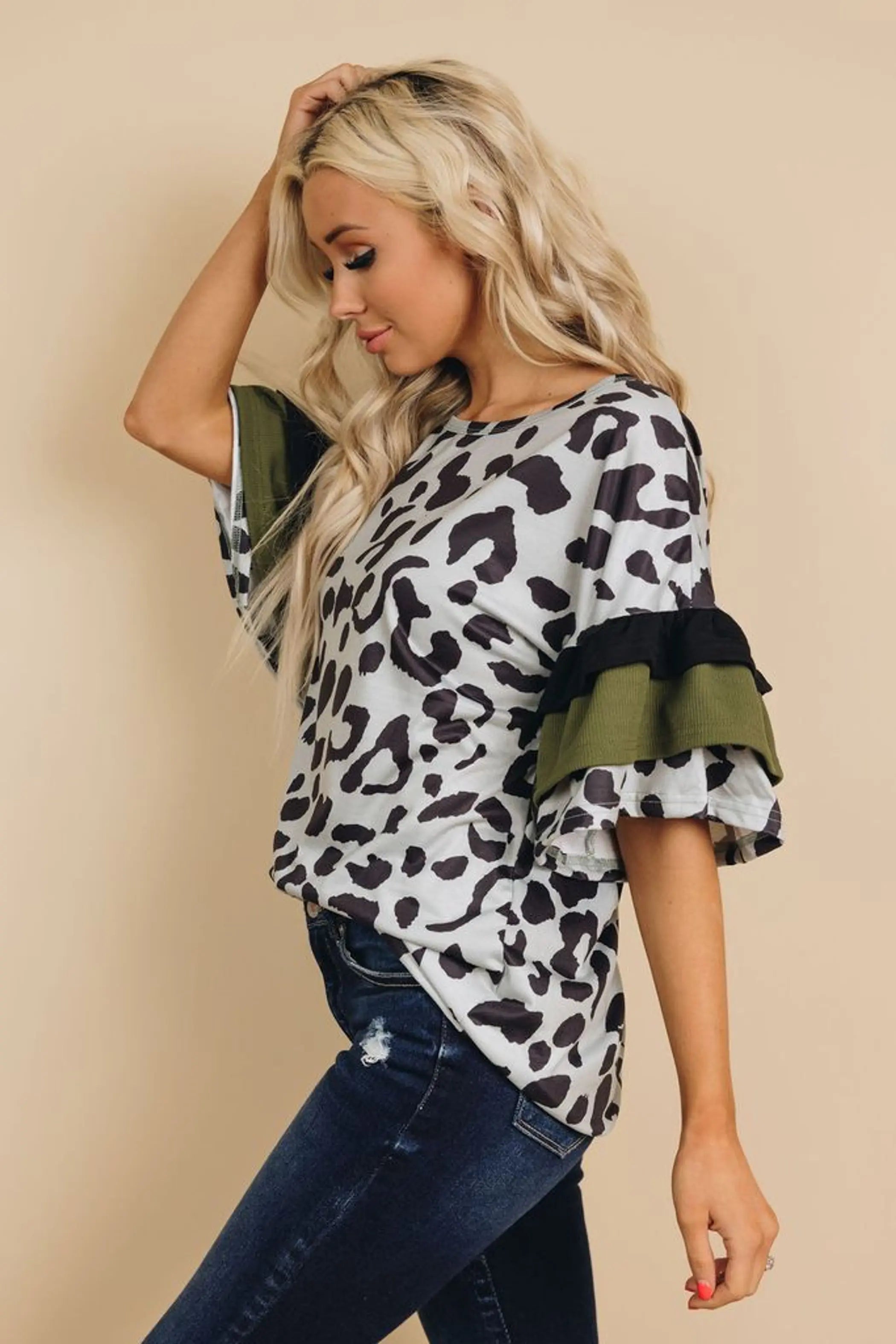 Patricia Leopard Ruffle Sleeve Top Stay Warm in Style