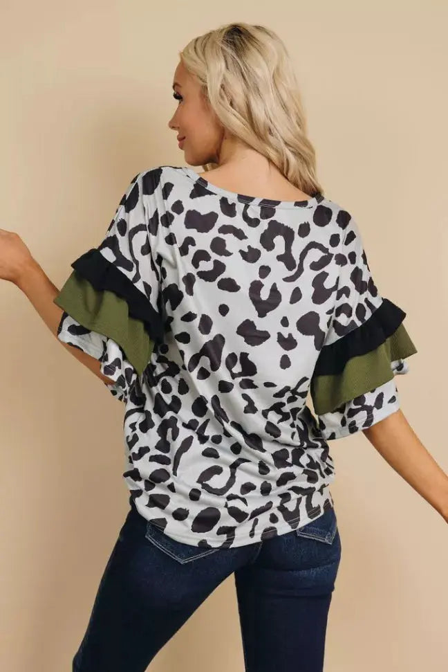 Patricia Leopard Ruffle Sleeve Top Stay Warm in Style