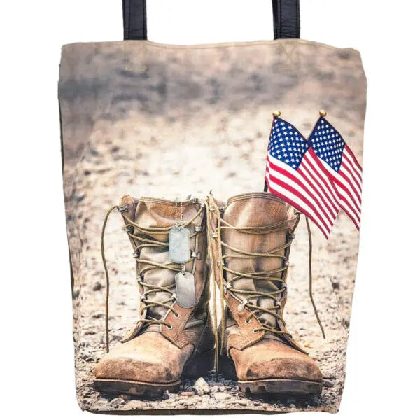 Patriotic Boots Recycled Military Tent Tote-Color Vintage Addiction