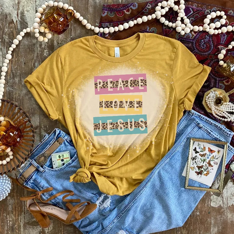 Peace Love Jesus Bleached Shirt CK's Boutique