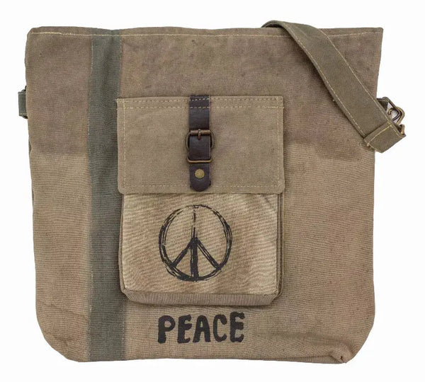 Peace Sign Recycled Military Tent Crossbody Vintage Addiction