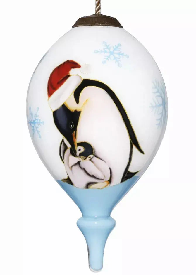Penguins & Snowflakes Hand Painted Glass Ornament Inner Beauty Gifts