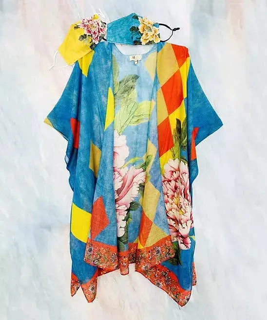Peonies Kimono with Mask Set (3 Pieces) JC Sunny Fashion