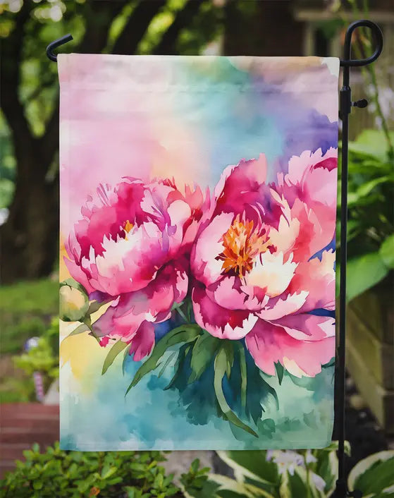 Peonies in Watercolor Garden Flag Caroline's Treasures