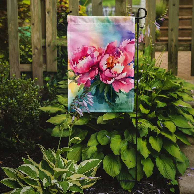 Peonies in Watercolor Garden Flag Caroline's Treasures