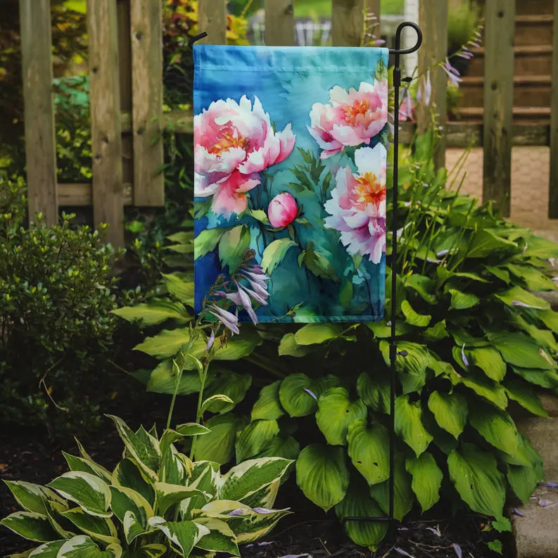 Peonies in Watercolor Garden Flag Caroline's Treasures
