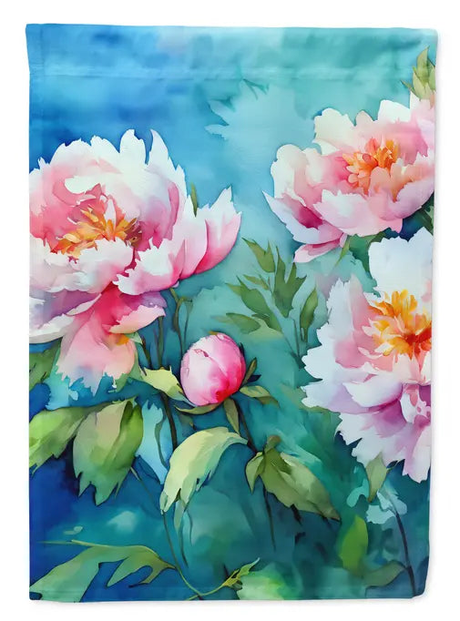 Peonies in Watercolor Garden Flag Caroline's Treasures