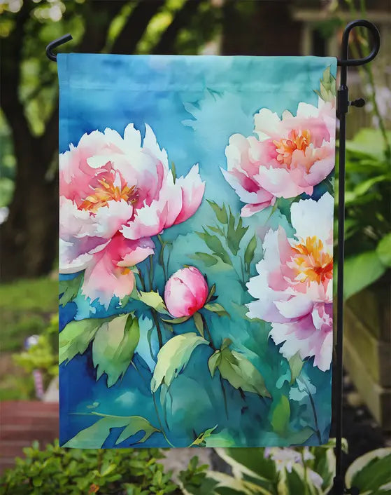 Peonies in Watercolor Garden Flag Caroline's Treasures