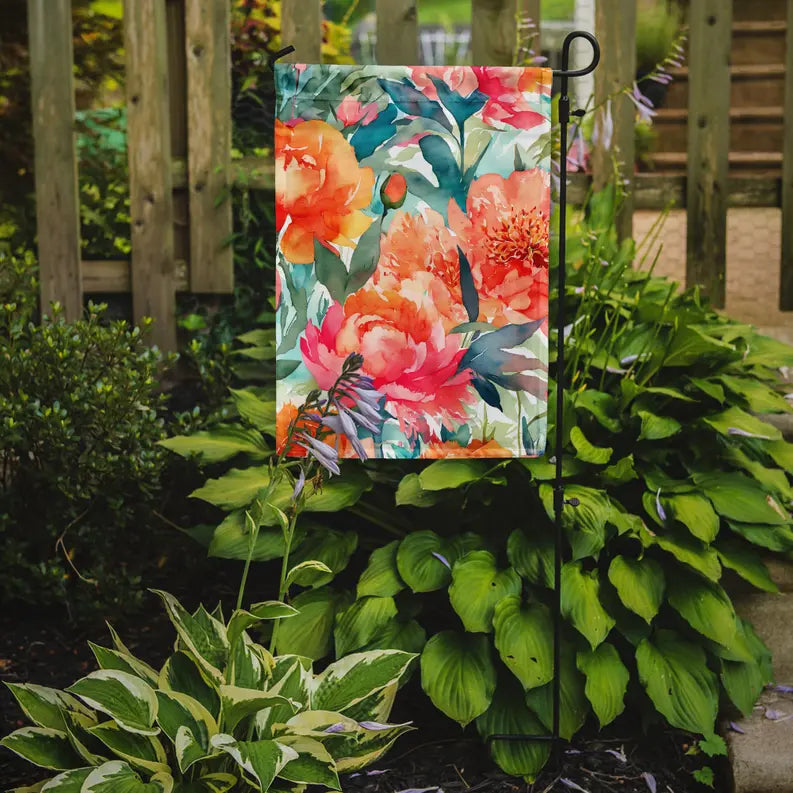 Peonies in Watercolor Garden Flag Caroline's Treasures