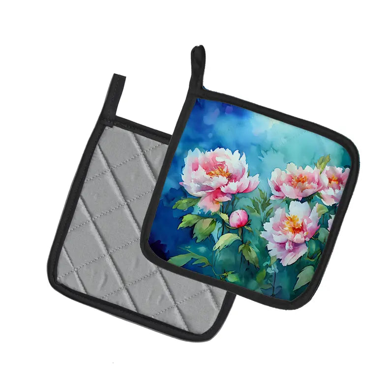 Peonies in Watercolor Pair of Pot Holders Caroline's Treasures