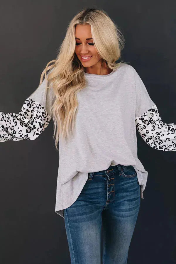 Peony Leopard Long Sleeve Top Stay Warm in Style