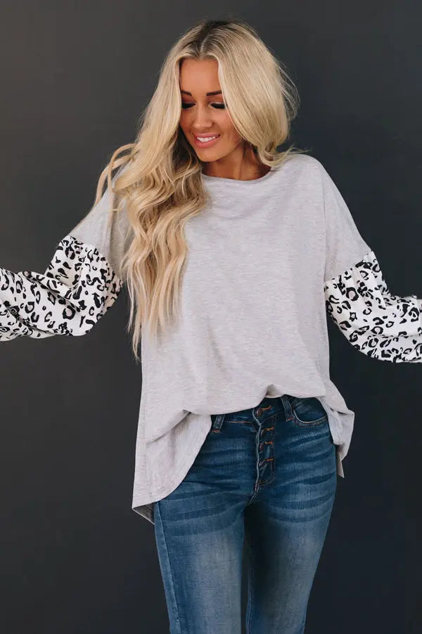 Peony Leopard Long Sleeve Top Stay Warm in Style