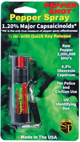 Pepper Shot 1.2% Mc  1/2 Oz  Pepper Spray Belt Clip And Quick Release Key Chain Safety Technology