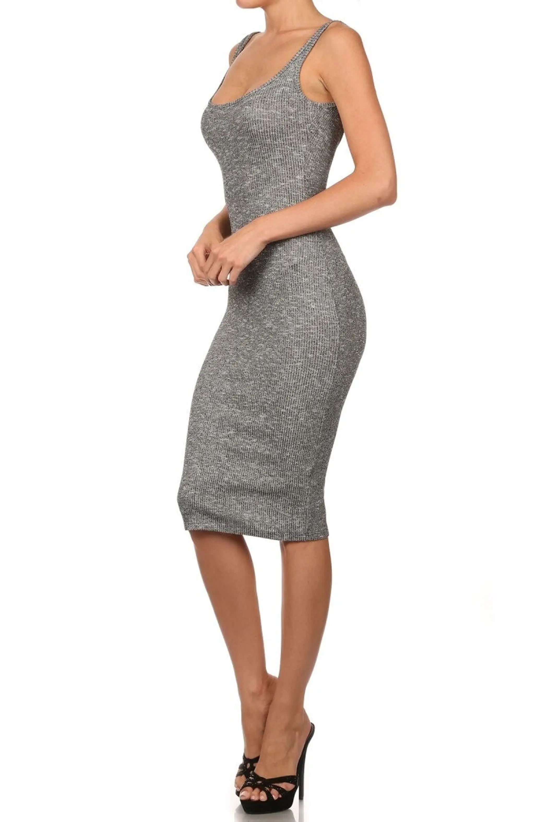 Peppered Simplicity Calf Length Scoop Neck Midi SurelyMine