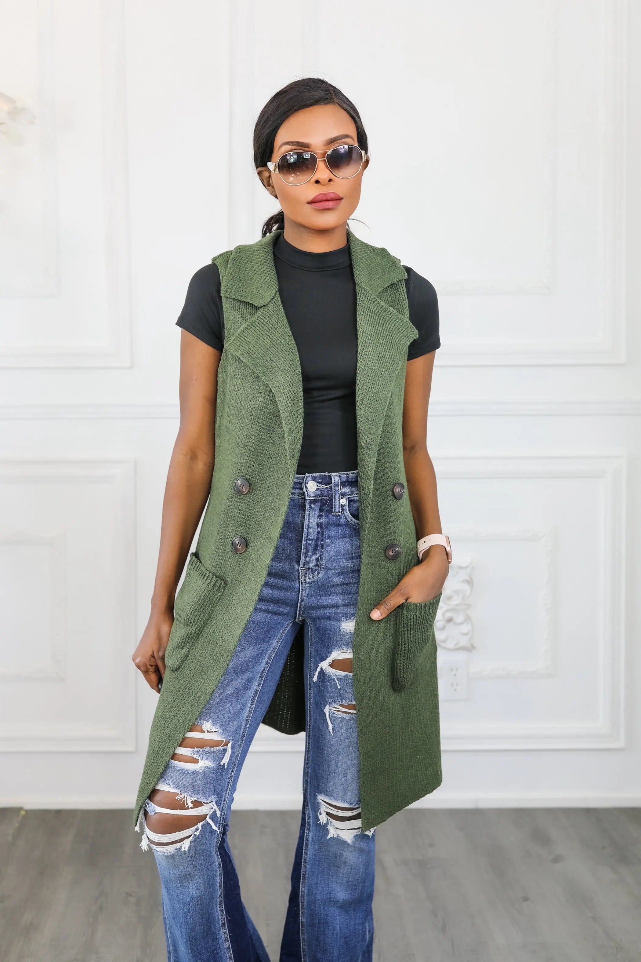 Perfect Vision Sleeveless Collar Sweater Vest SurelyMine