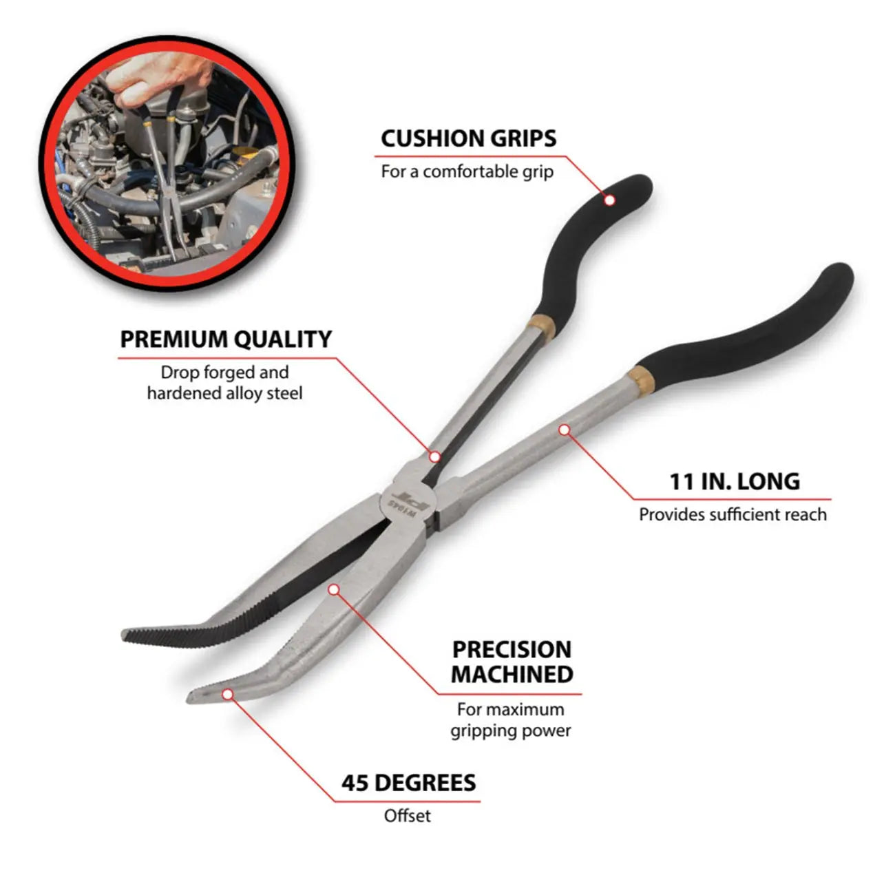 Performance Tool 11" Long Handle 45-degree Bent Nose Pliers PERFORMANCETOOL