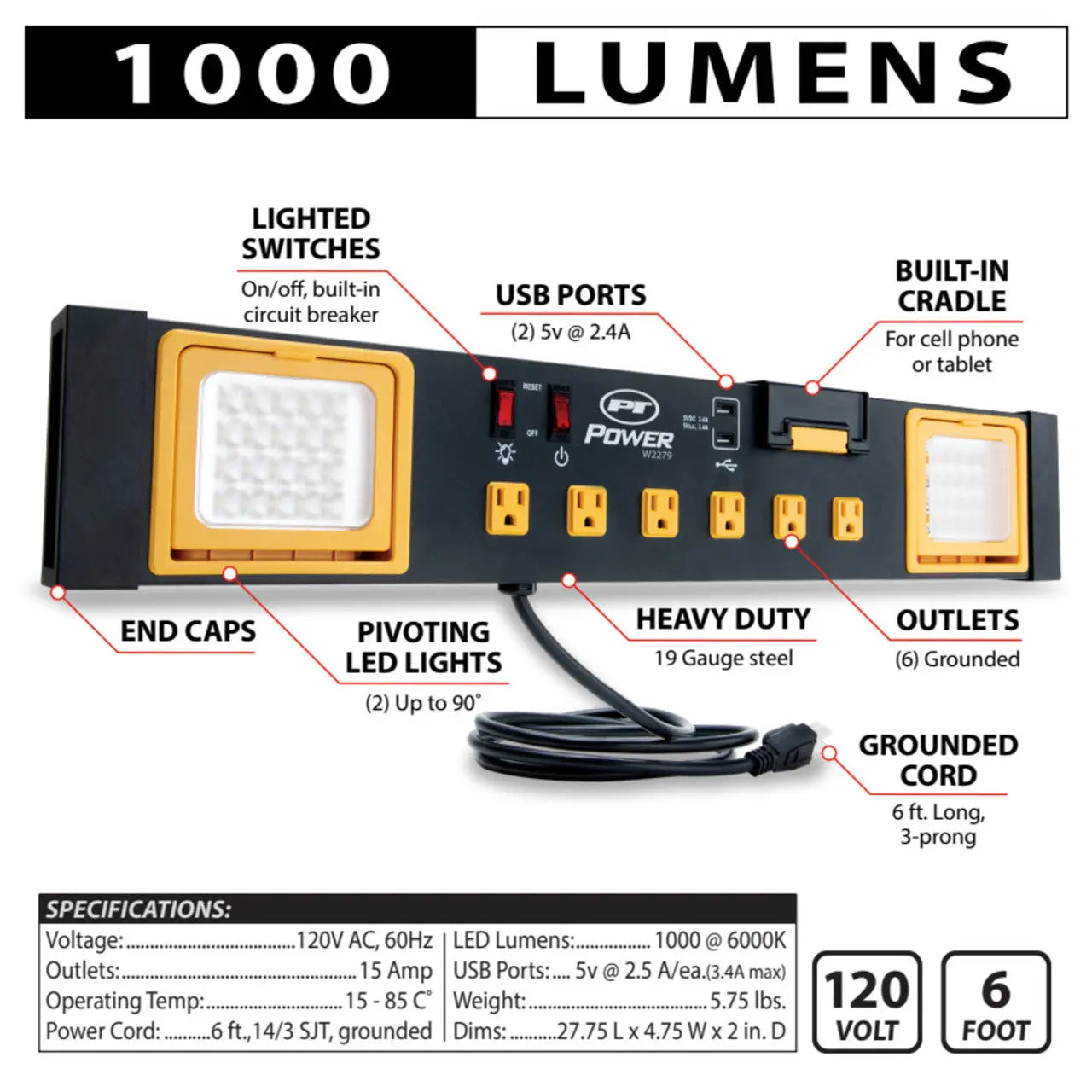 Performance Tool 120v Workbench Power Station With Led Worklights PERFORMANCETOOL