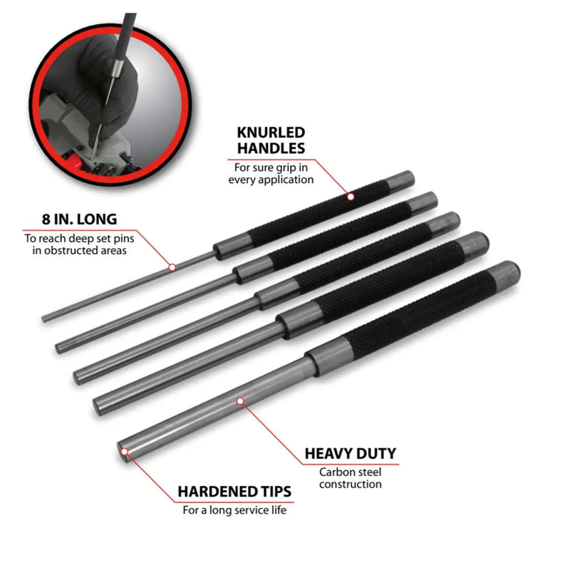 Performance Tool 8"-long Sae Pin Punch Set (5 Piece) PERFORMANCETOOL
