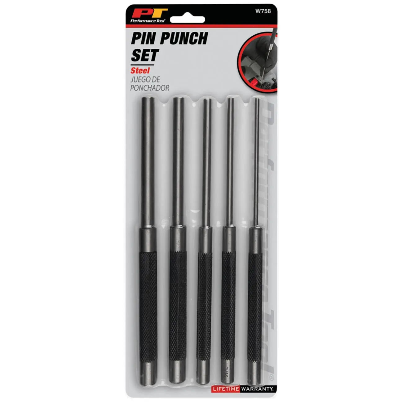 Performance Tool 8"-long Sae Pin Punch Set (5 Piece) PERFORMANCETOOL