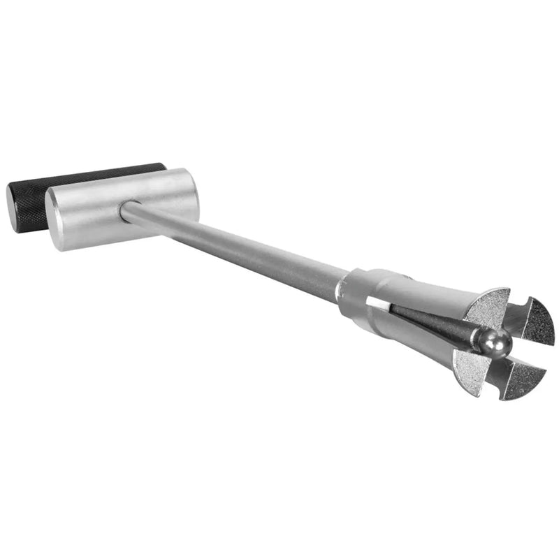 Stainless steel auger drill with a black handle, designed for efficient soil sampling and digging.