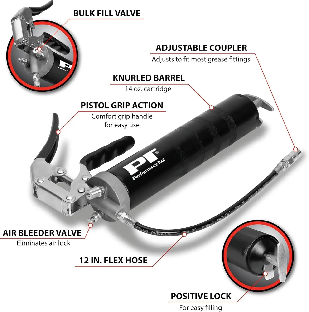 Performance Tool Pro Pistol Grip Grease Gun (for 14 Oz. Cartridges) PERFORMANCETOOL