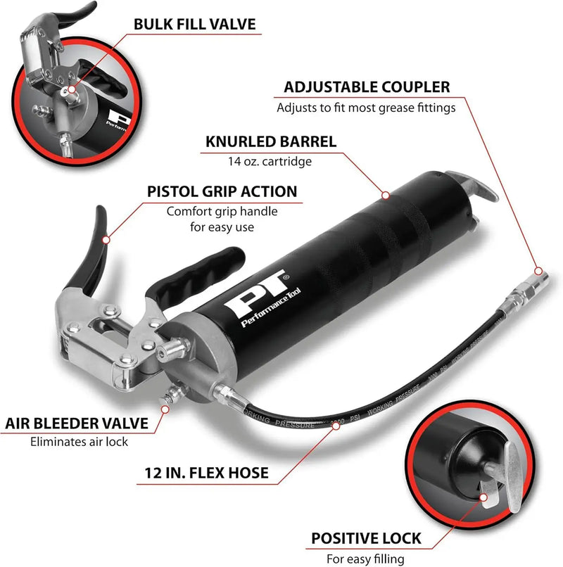 Performance Tool Pro Pistol Grip Grease Gun (for 14 Oz. Cartridges) PERFORMANCETOOL