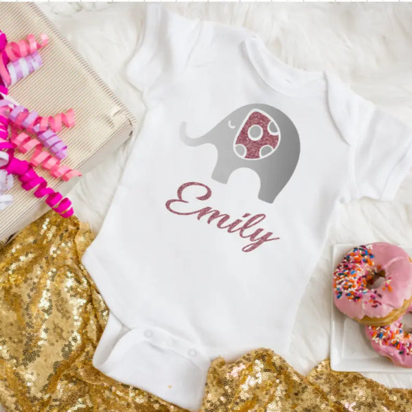 Personalized Elephant Baby Girl Bodysuit Dream Team Designs