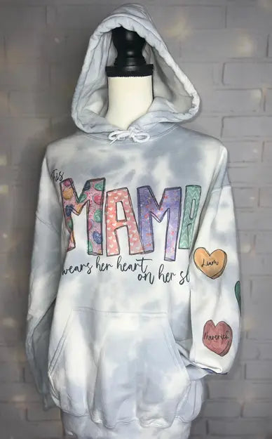 Personalized Mama Conversation Heart Hoodie with Sleeve Design- Other titles available The Blended Owl