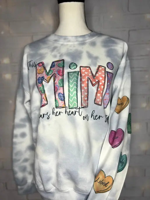 Personalized Mama Conversation Heart Hoodie with Sleeve Design- Other titles available The Blended Owl