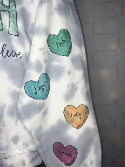 Personalized Mama Conversation Heart Hoodie with Sleeve Design- Other titles available The Blended Owl