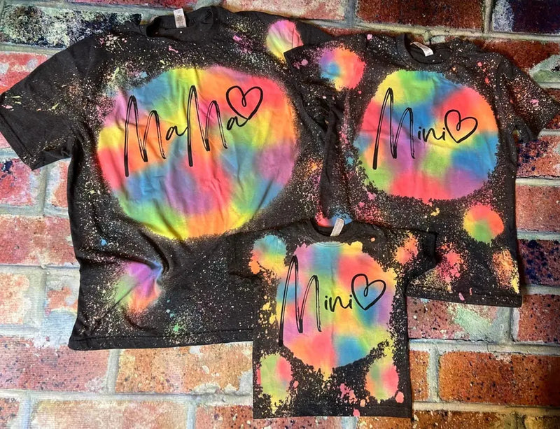 Personalized Mama or Mini Reverse Tie Dye Patchwork Tee The Blended Owl