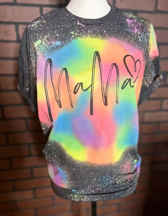 Personalized Mama or Mini Reverse Tie Dye Patchwork Tee The Blended Owl