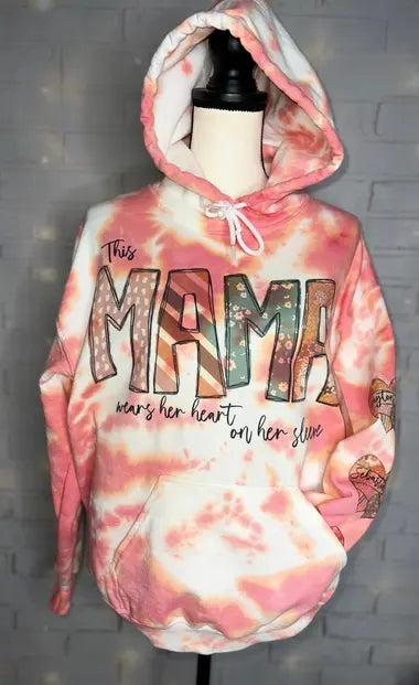 Personalized This Mama Wears Her Heart on Her Sleeve with Boho Hearts Hoodie The Blended Owl