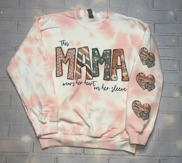 Personalized This Mama Wears Her Heart on Her Sleeve with Boho Hearts Sweatshirt The Blended Owl