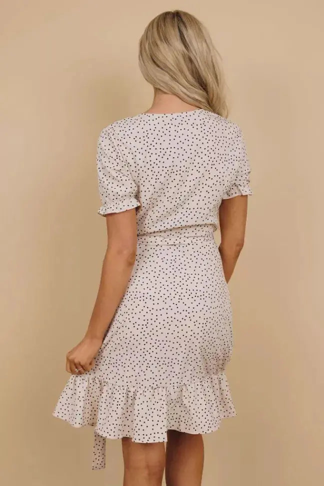 Petey Dotted Wrap Dress Stay Warm in Style