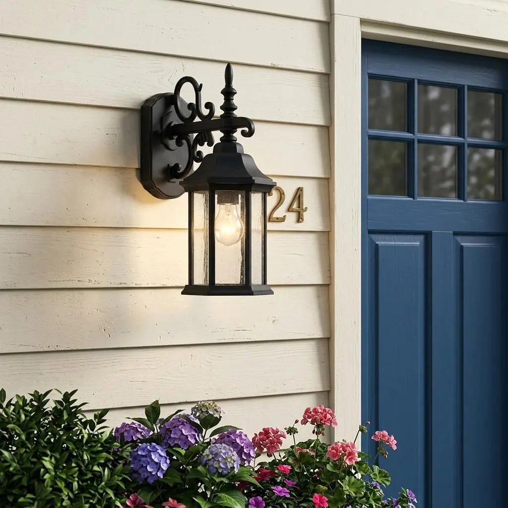 Petite Matte Black Domed Hanging Glass Lantern Wall Light Homeroots Outdoor