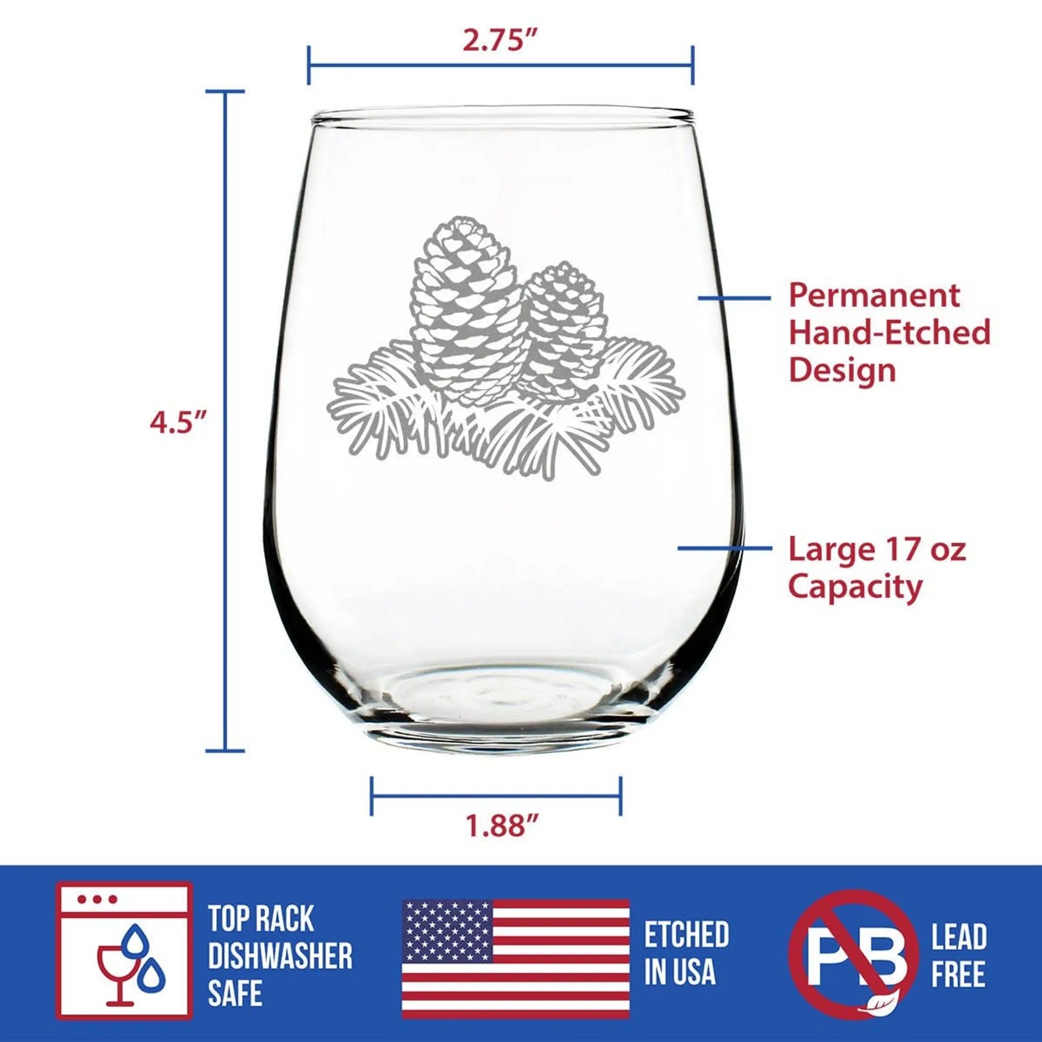 Pinecones Stemless Wine Glass - Pine Cone Gifts and Decor Bevvee