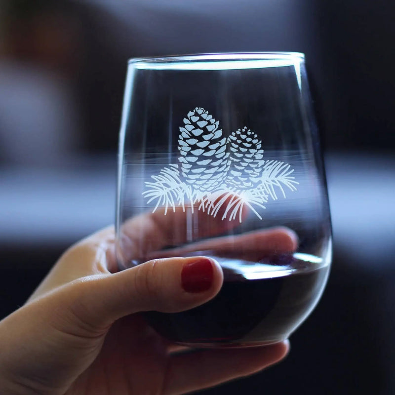 Pinecones Stemless Wine Glass - Pine Cone Gifts and Decor Bevvee