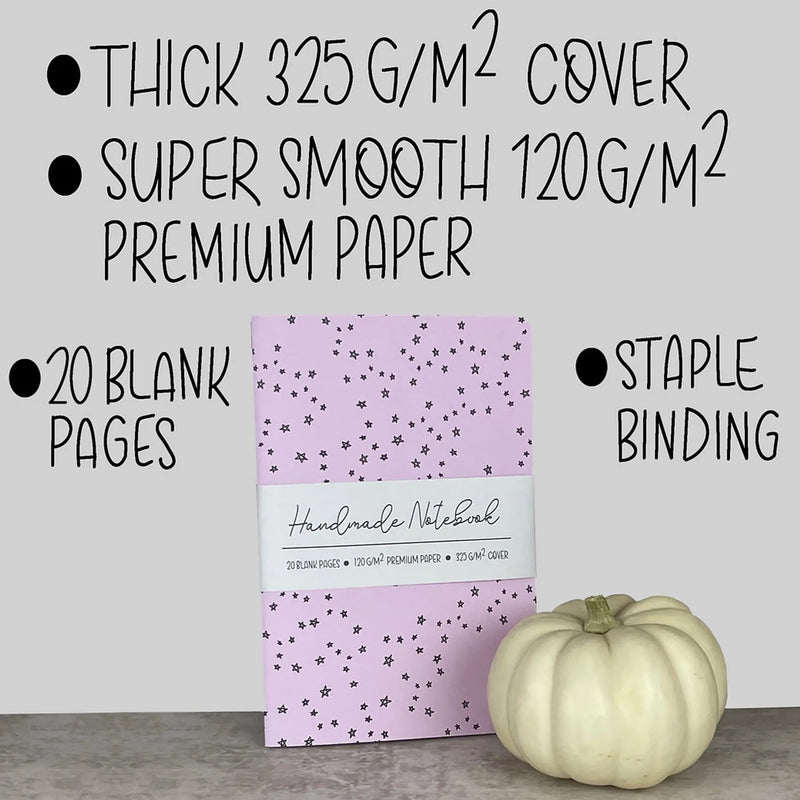 Pink Doodle Stars - A5 ish size Handmade Saddle Bound Notebook Art by Erica H