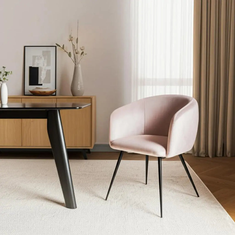 Pink and Black Upholstered Velvet Dining Arm Chair Homeroots Kitchen & Dining