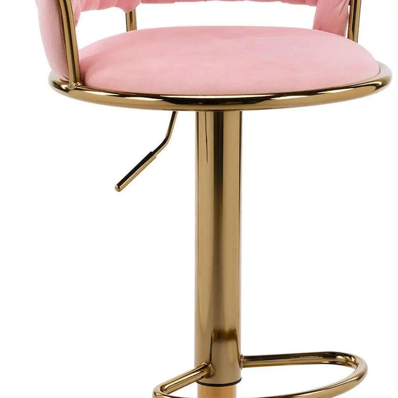 Pink and Gold Velvet and Metal Low Back Adjustable Height Swivel Bar Chair Homeroots Living Room