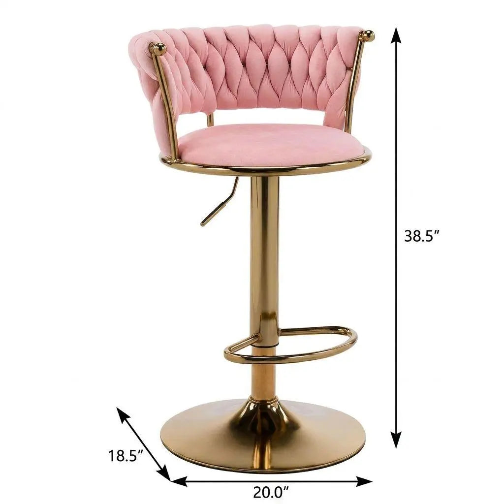 Pink and Gold Velvet and Metal Low Back Adjustable Height Swivel Bar Chair Homeroots Living Room